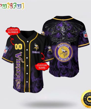 NFL Minnesota Vikings Baseball Jersey 3D Personalized Skull Customization Options Available