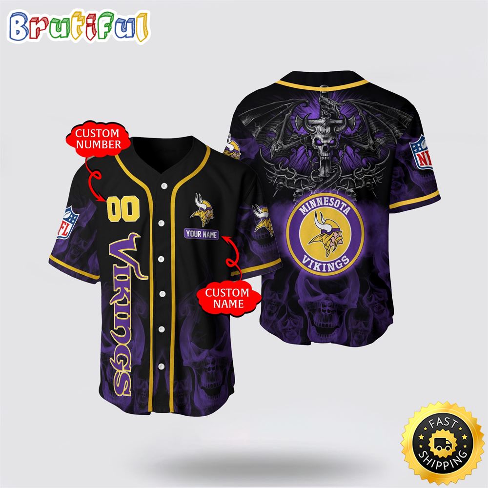 NFL Minnesota Vikings Baseball Jersey 3D Personalized Skull Customization Options Available