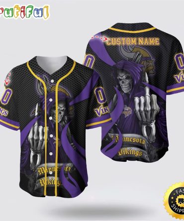 NFL Minnesota Vikings Baseball Jersey 3D Personalized Skull Gear Up For Game Day
