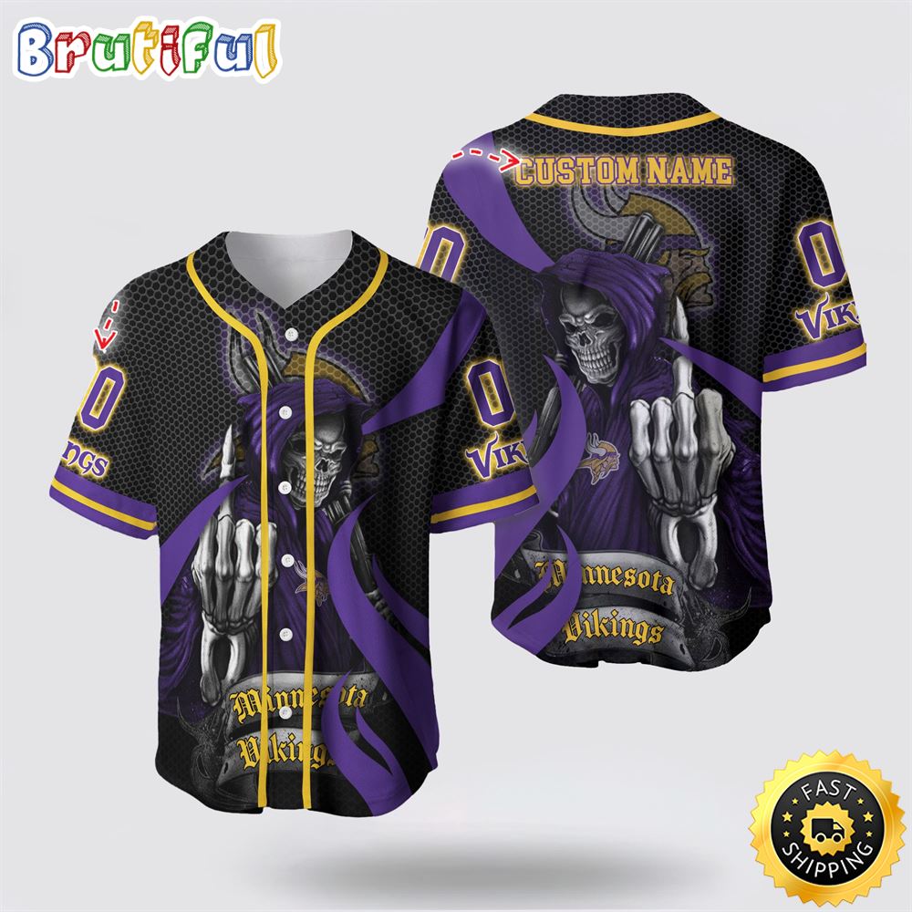 NFL Minnesota Vikings Baseball Jersey 3D Personalized Skull Gear Up For Game Day