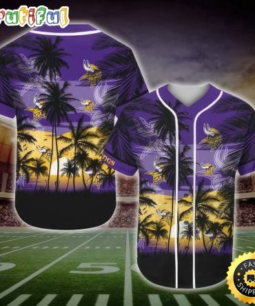 NFL Minnesota Vikings Baseball Jersey Shirt Palm Tree