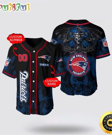 NFL New England Patriots Baseball Jersey 3D Personalized Skull Customization Options Available