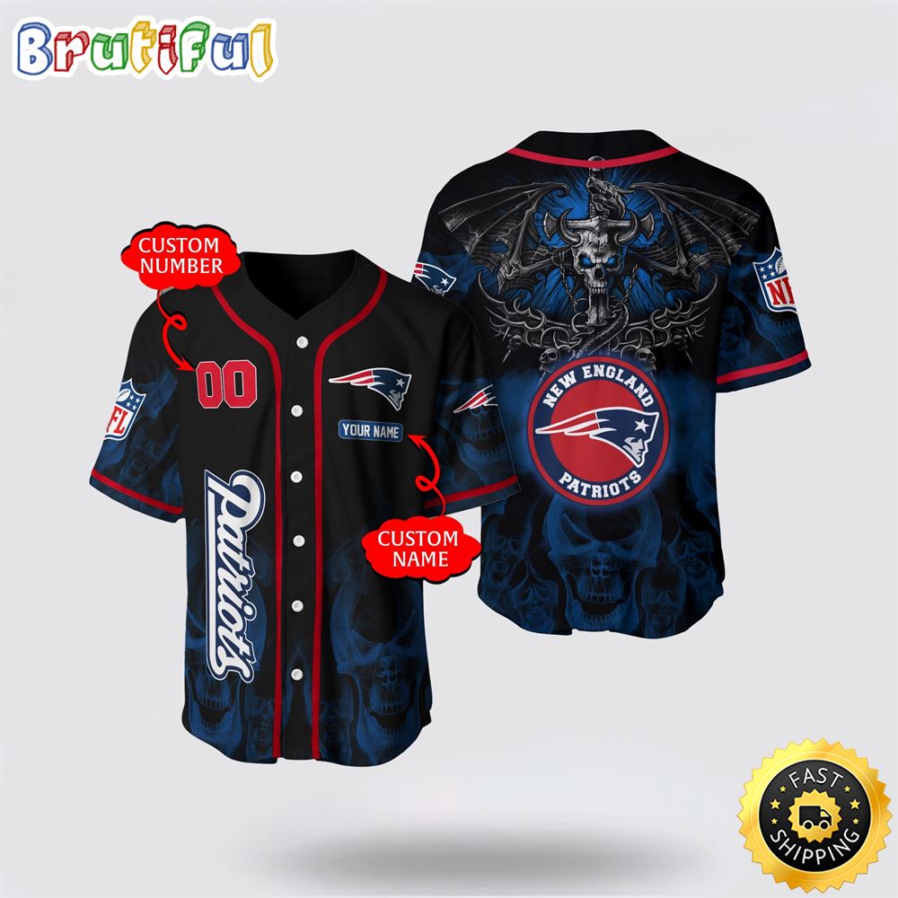 NFL New England Patriots Baseball Jersey 3D Personalized Skull Customization Options Available