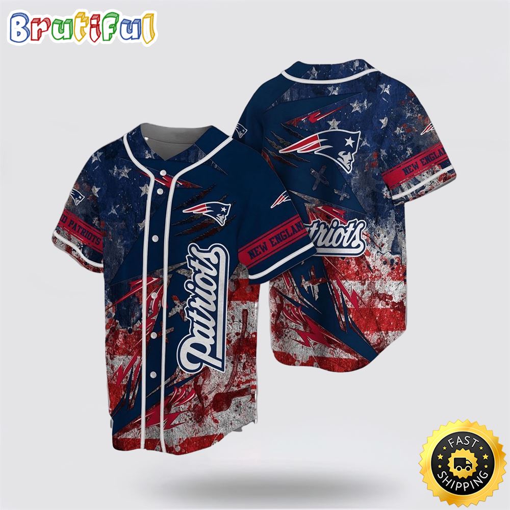 NFL New England Patriots Baseball Jersey Symbol American Flag Blue Red Jersey Shirt