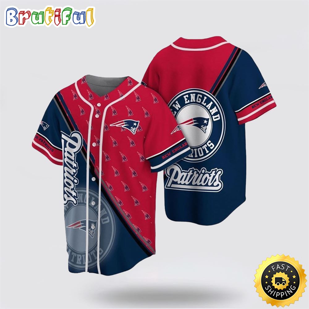 NFL New England Patriots Baseball Jersey Symbol American Football Team Red Blue Jersey Shirt