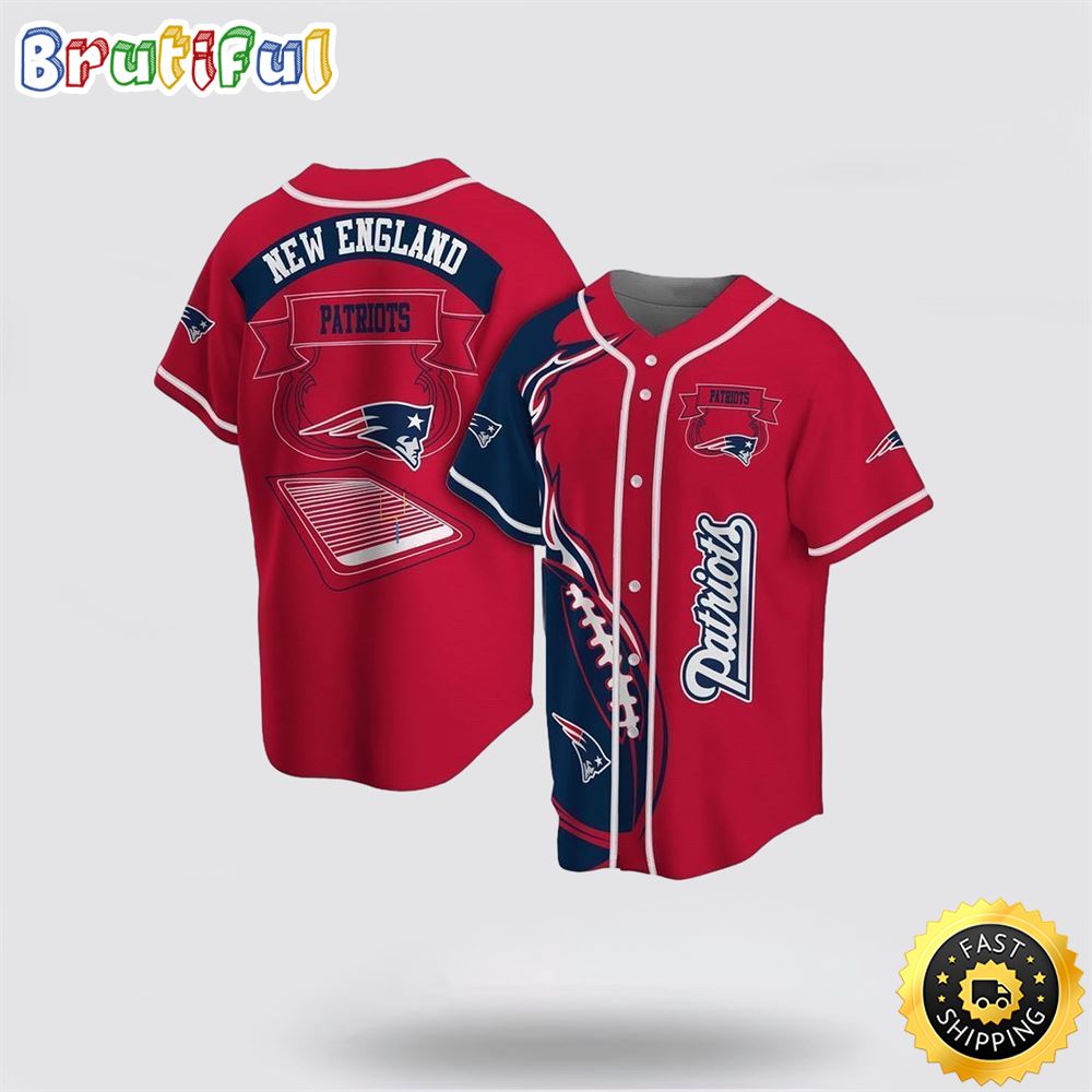 NFL New England Patriots Baseball Jersey Symbol Fire Rugby Ball Graphic Red Jersey Shirt