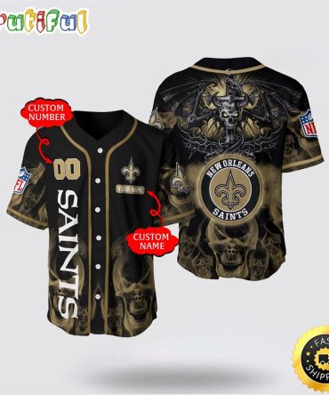 NFL New Orleans Saints Baseball Jersey 3D Personalized Skull Customization Options Available