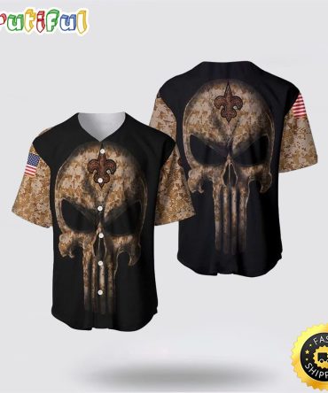 NFL New Orleans Saints Baseball Jersey Camouflage Skull American Flag Summer Gift For Fans