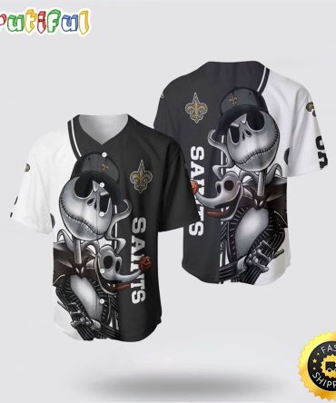 NFL New Orleans Saints Baseball Jersey Jack Skellington Perfect Your Team Pride In Laid Back Fashion