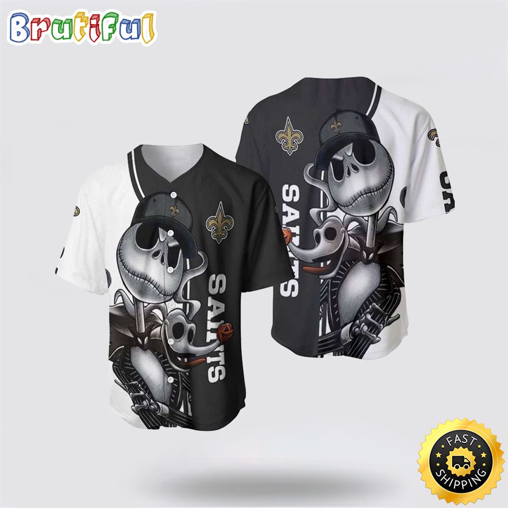 NFL New Orleans Saints Baseball Jersey Jack Skellington Perfect Your Team Pride In Laid Back Fashion