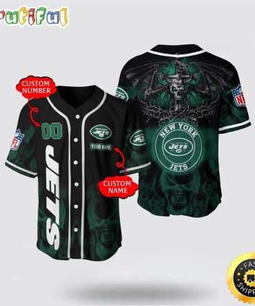 NFL New York Jets Baseball Jersey 3D Personalized Skull Customization Options Available