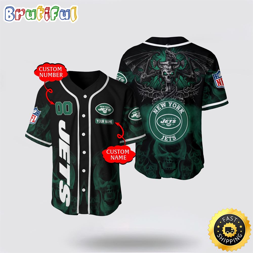 NFL New York Jets Baseball Jersey 3D Personalized Skull Customization Options Available