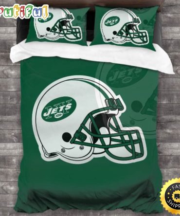 NFL New York Jets White Helmet Green Bedding Set