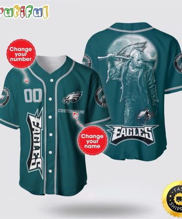 NFL Philadelphia Eagles Baseball Jersey 3D Personalized Skull Score Big With Team Spirit