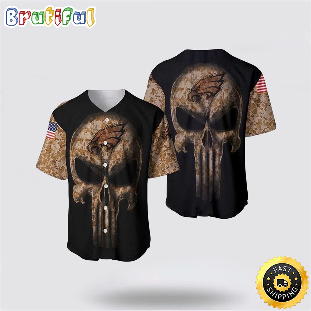 NFL Philadelphia Eagles Baseball Jersey Camouflage Skull Summer Gift For Fans