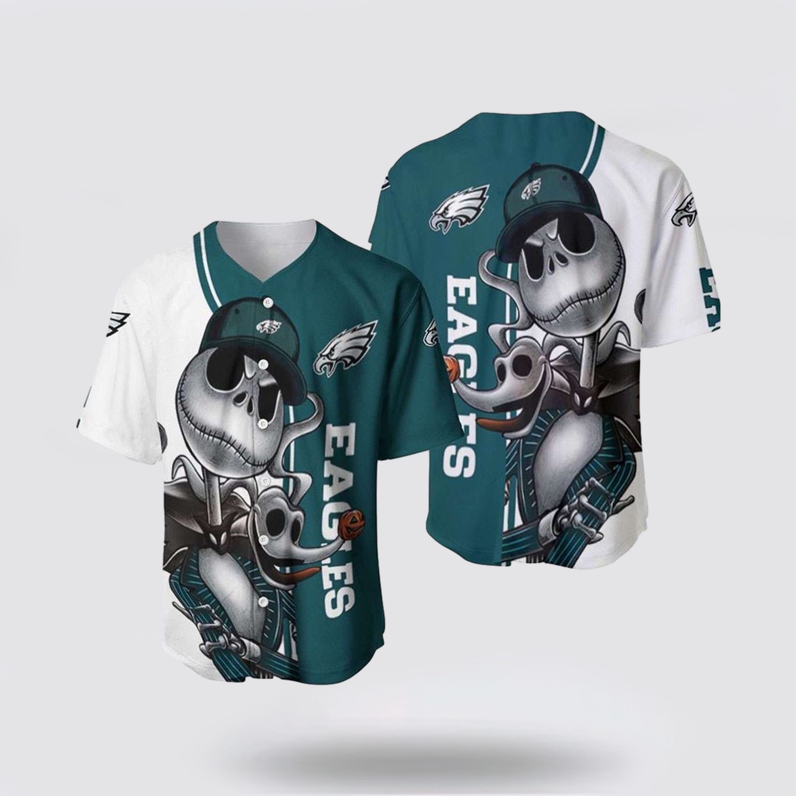 NFL Philadelphia Eagles Baseball Jersey Jack Skellington And Zero Perfect Your Team Pride In Laid Back Fashion