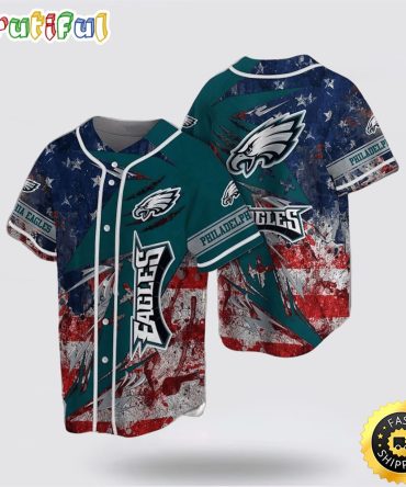 NFL Philadelphia Eagles Baseball Jersey Symbol American Flag Blue Red Green Jersey Shirt