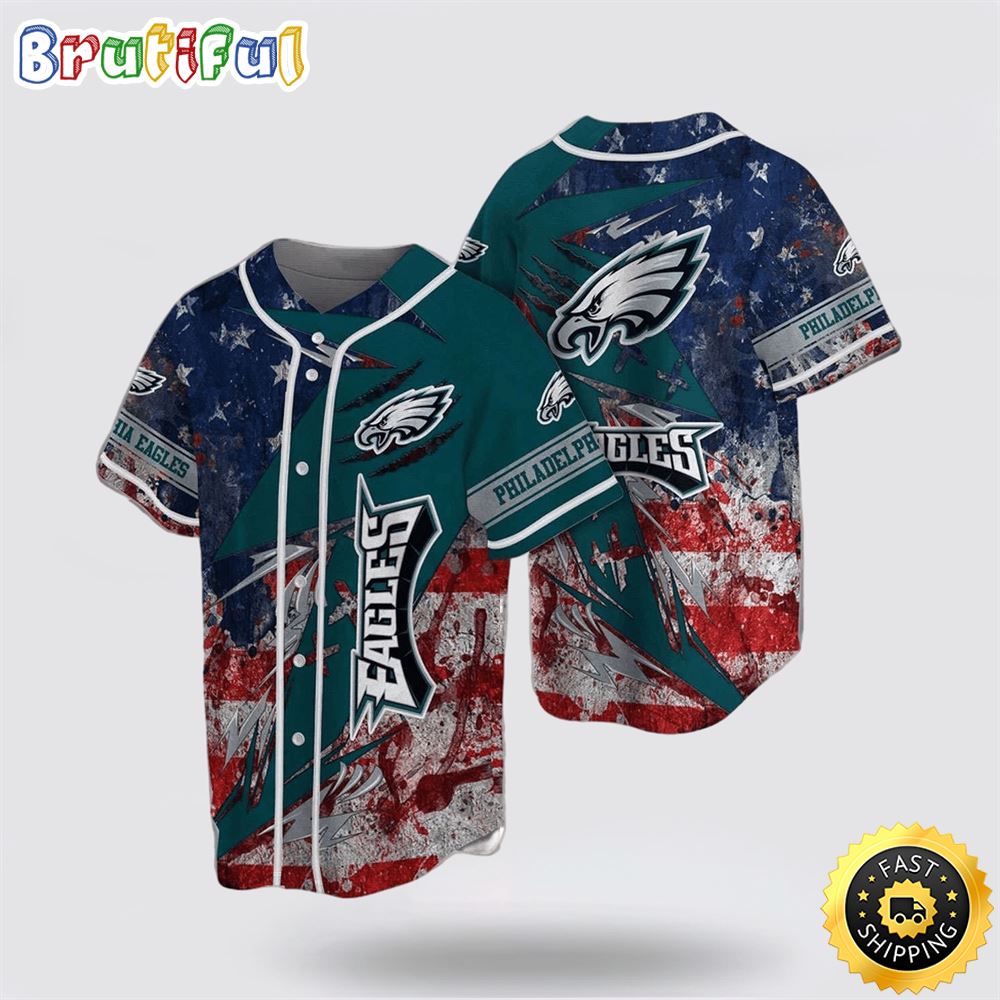NFL Philadelphia Eagles Baseball Jersey Symbol American Flag Blue Red Green Jersey Shirt