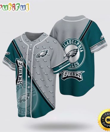 NFL Philadelphia Eagles Baseball Jersey Symbol American Football Team Grey Green Jersey Shirt