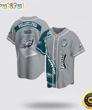 NFL Philadelphia Eagles Baseball Jersey Symbol Fire Rugby Ball Graphic Grey Green Jersey Shirt