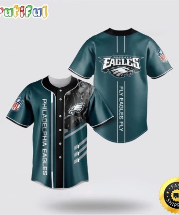 NFL Philadelphia Eagles Baseball Jersey Team Symbol Fly Eagles Fly Green Jersey Shirt