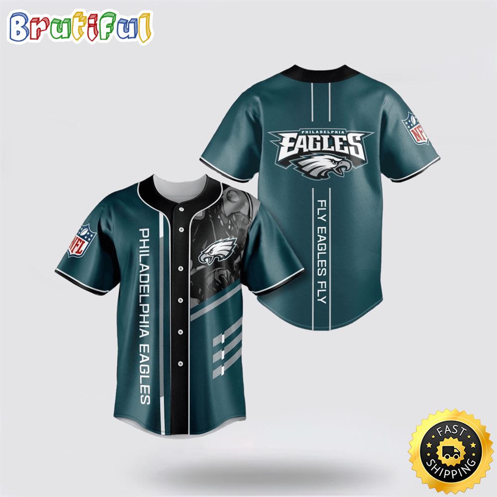 NFL Philadelphia Eagles Baseball Jersey Team Symbol Fly Eagles Fly Green Jersey Shirt