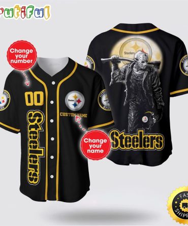 NFL Pittsburgh Steelers Baseball Jersey 3D Personalized Skull Score Big With Team Spirit