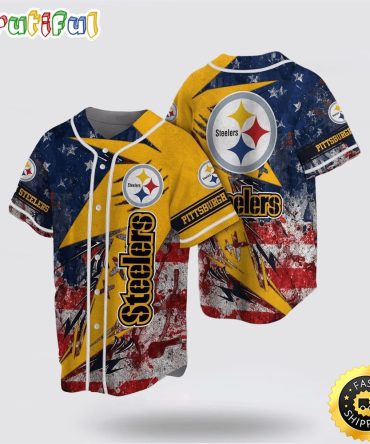 NFL Pittsburgh Steelers Baseball Jersey Symbol American Flag Blue Red Jersey Shirt
