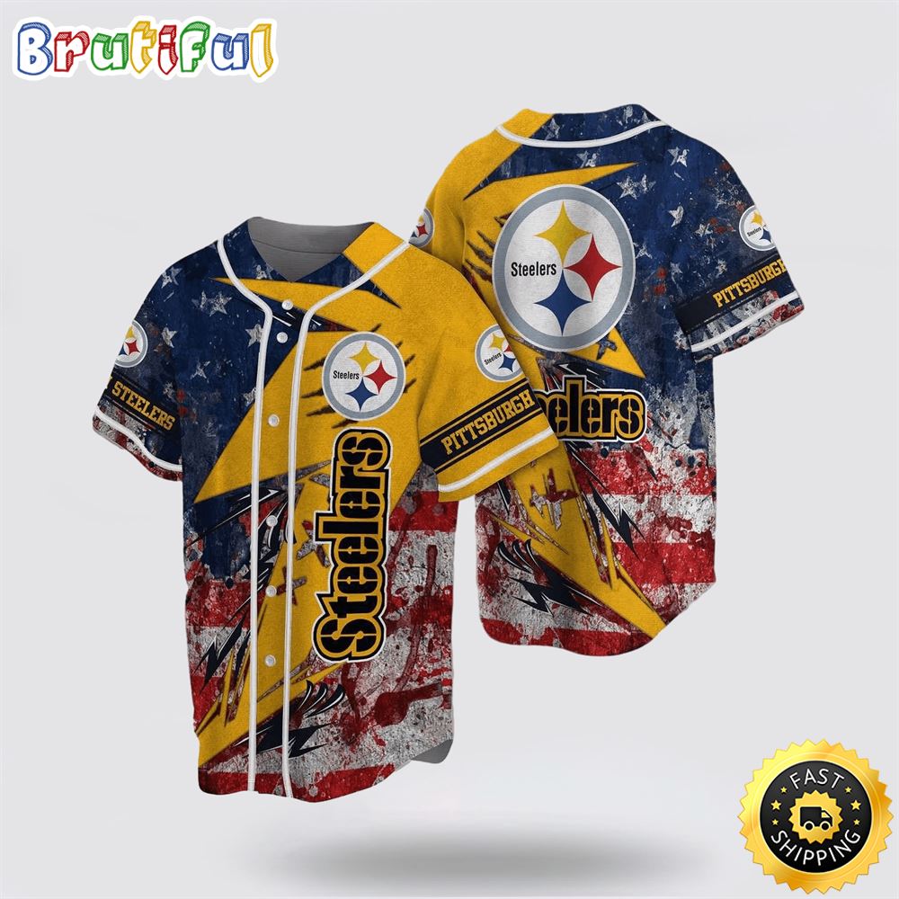NFL Pittsburgh Steelers Baseball Jersey Symbol American Flag Blue Red Jersey Shirt
