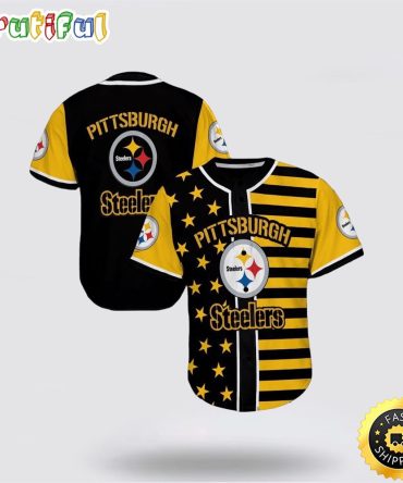 NFL Pittsburgh Steelers Baseball Jersey Symbol Star And Stripes Yellow Black Jersey Shirt