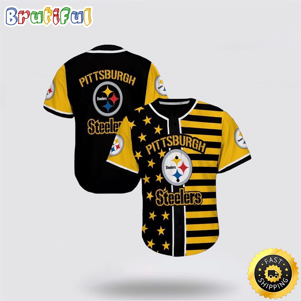 NFL Pittsburgh Steelers Baseball Jersey Symbol Star And Stripes Yellow Black Jersey Shirt