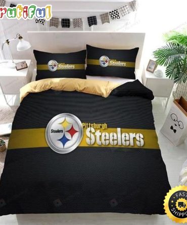 NFL Pittsburgh Steelers Black Golden Logo Bedding Set