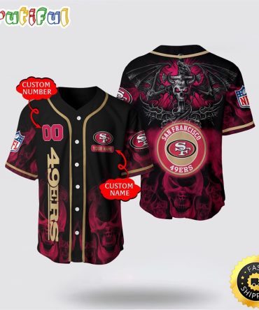 NFL San Francisco 49ers Baseball Jersey 3D Personalized Skull Customization Options Available