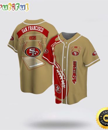 NFL San Francisco 49ers Baseball Jersey Symbol Fire Rugby Ball Red Brown Jersey Shirt