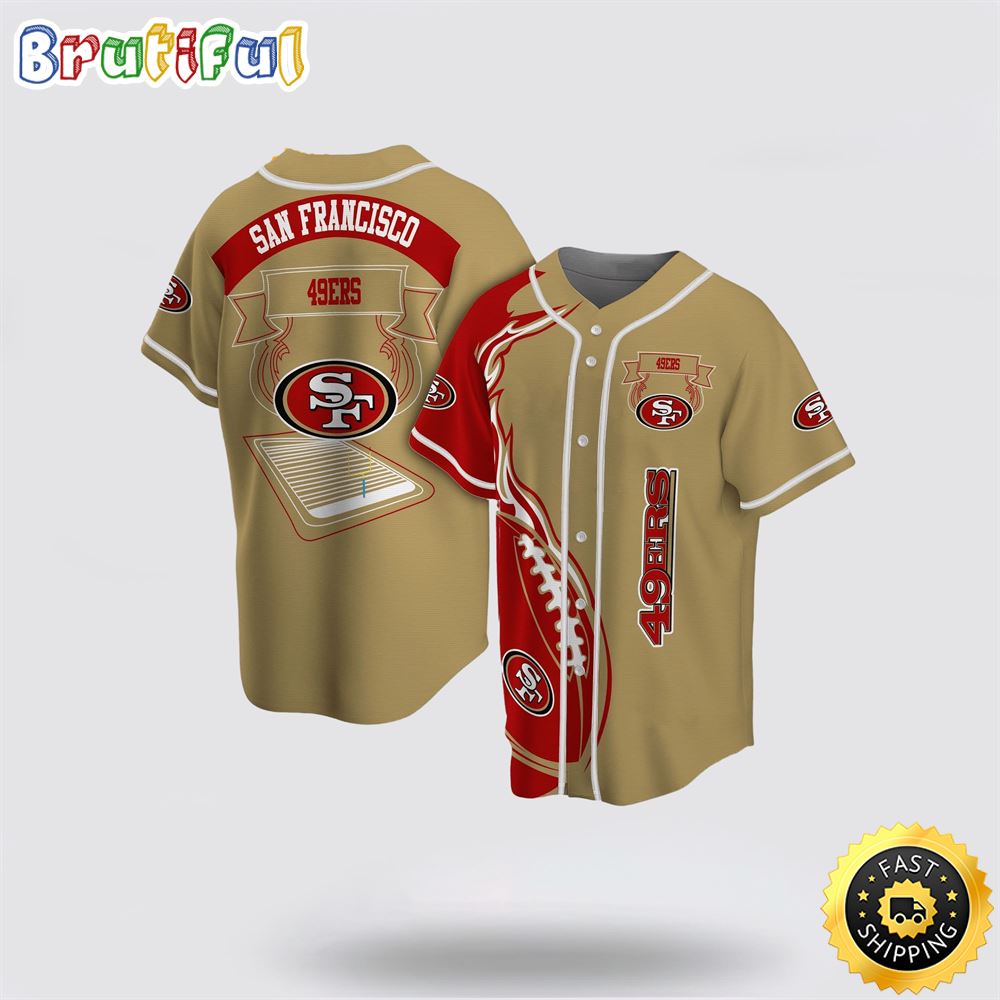 NFL San Francisco 49ers Baseball Jersey Symbol Fire Rugby Ball Red Brown Jersey Shirt