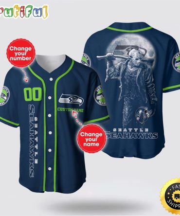 NFL Seattle Seahawks Baseball Jersey 3D Personalized Skull Score Big With Team Spirit