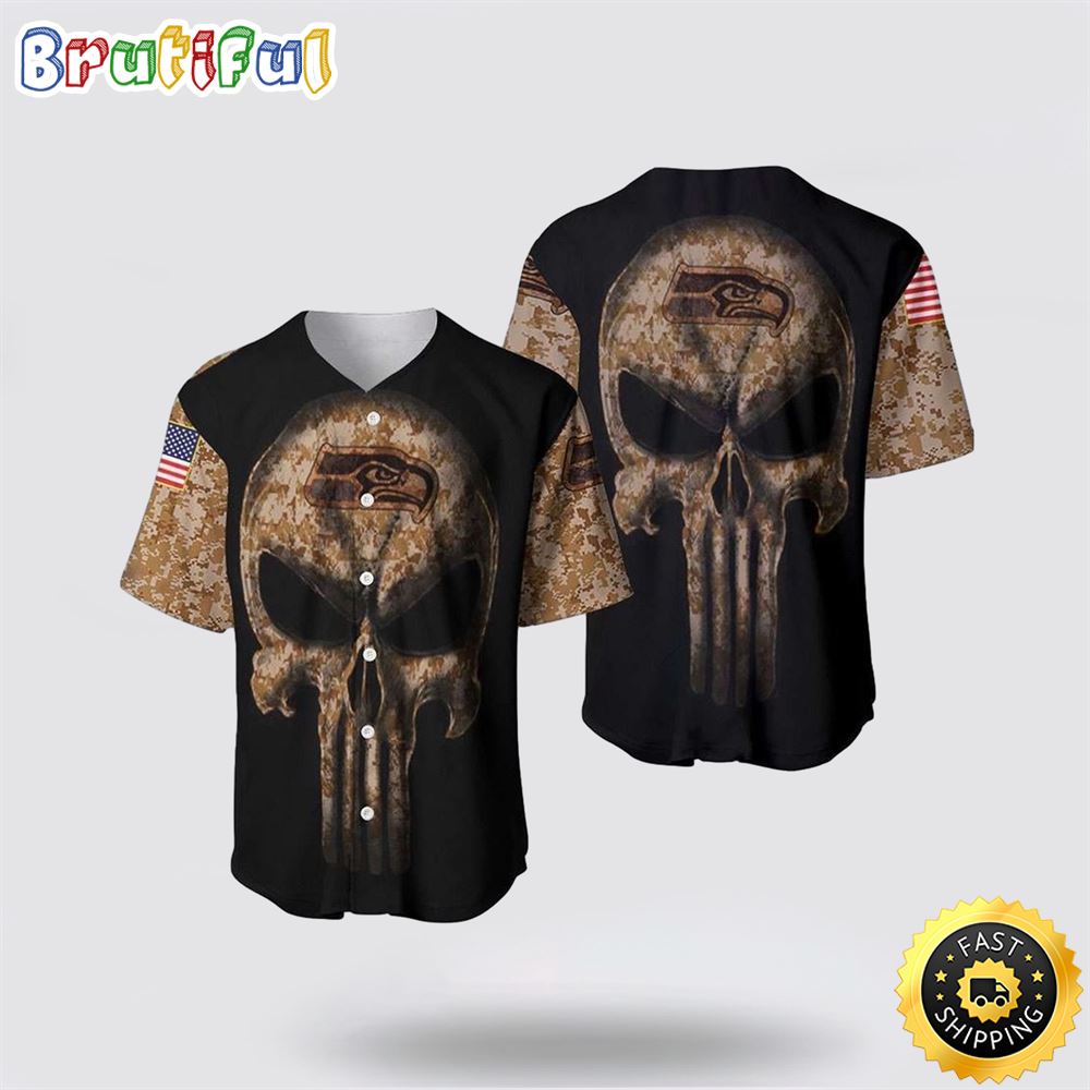 NFL Seattle Seahawks Baseball Jersey Camouflage Skull Summer Gift For Fans