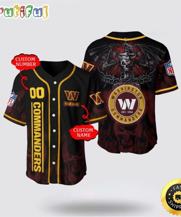 NFL Washington Commanders Baseball Jersey 3D Personalized Skull Customization Options Available