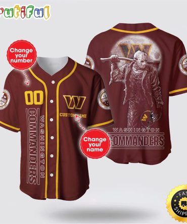 NFL Washington Commanders Baseball Jersey 3D Personalized Skull Score Big With Team Spirit