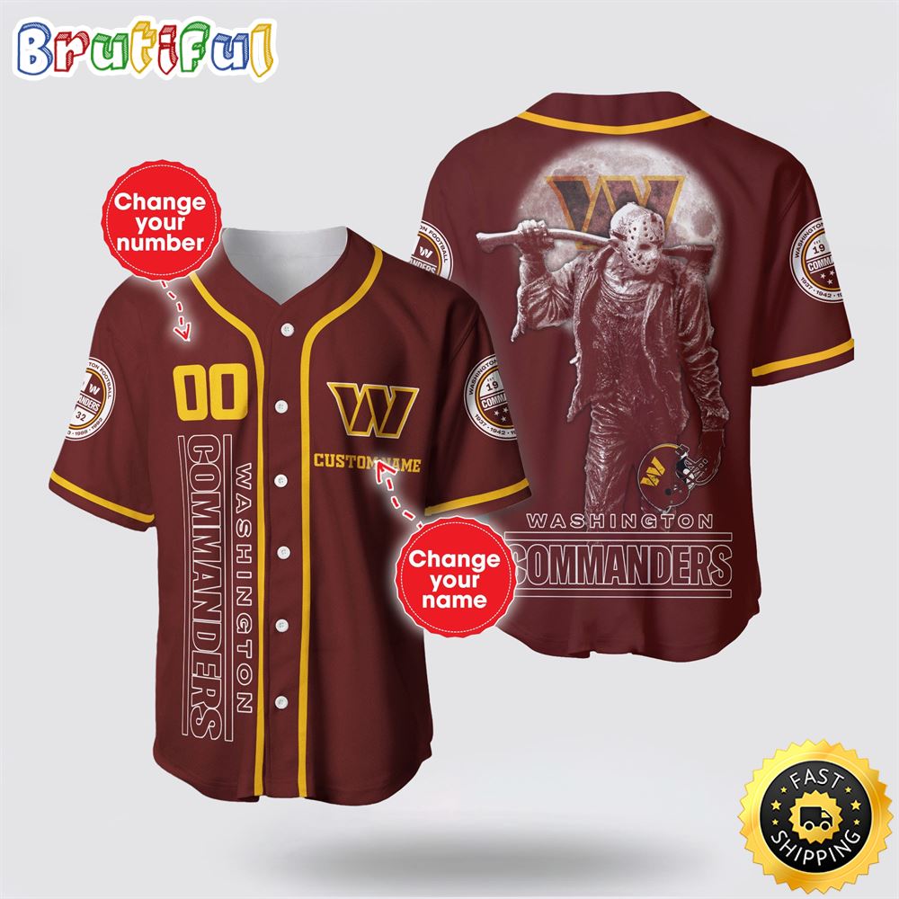 NFL Washington Commanders Baseball Jersey 3D Personalized Skull Score Big With Team Spirit