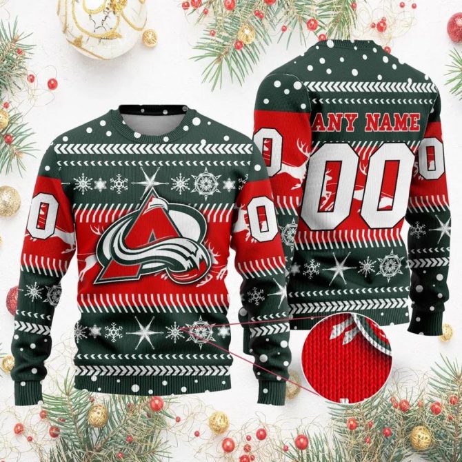 NHL Colorado Avalanche Personalized Name &amp; Number Ugly Christmas Sweater, NHL Christmas Sweater