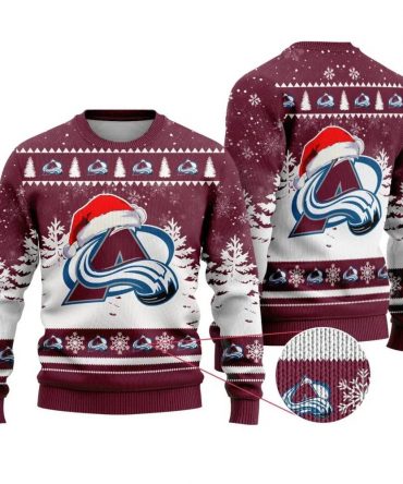 NHL Colorado Avalanche Santa Hat Ugly Christmas Sweater, NHL Christmas Sweater