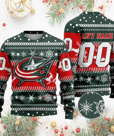 NHL Columbus Blue Jackets Personalized Name &amp; Number Ugly Christmas Sweater, NHL Christmas Sweater
