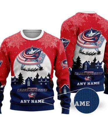 NHL Columbus Blue Jackets Personalized Name Ugly Christmas Sweater, NHL Christmas Sweater