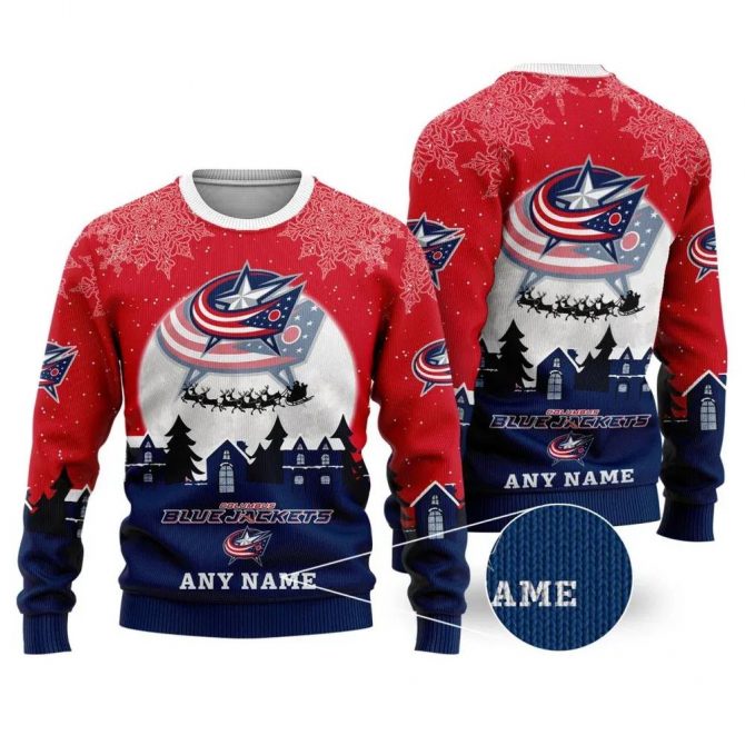NHL Columbus Blue Jackets Personalized Name Ugly Christmas Sweater, NHL Christmas Sweater