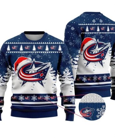 NHL Columbus Blue Jackets Santa Hat Ugly Christmas Sweater, NHL Christmas Sweater