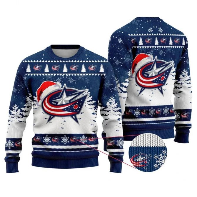 NHL Columbus Blue Jackets Santa Hat Ugly Christmas Sweater, NHL Christmas Sweater