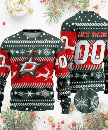 NHL Dallas Stars  Personalized Name &amp; Number Ugly Christmas Sweater, NHL Christmas Sweater
