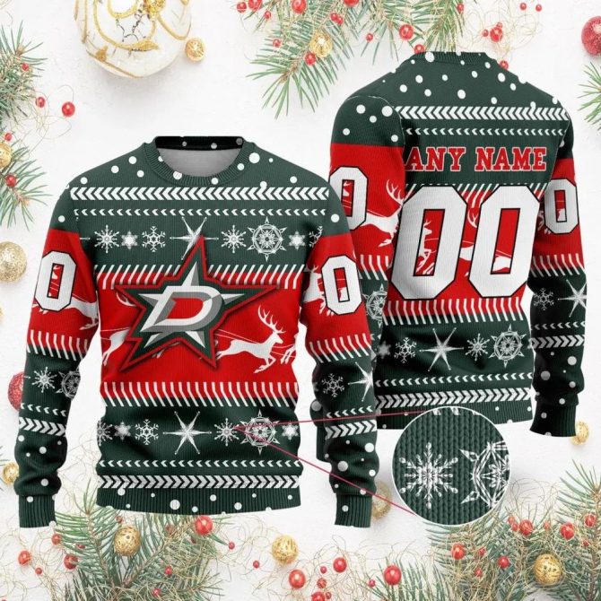 NHL Dallas Stars  Personalized Name &amp; Number Ugly Christmas Sweater, NHL Christmas Sweater