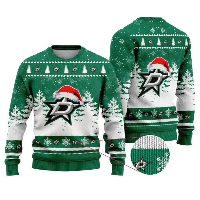 NHL Dallas Stars Santa Hat Ugly Christmas Sweater, NHL Christmas Sweater